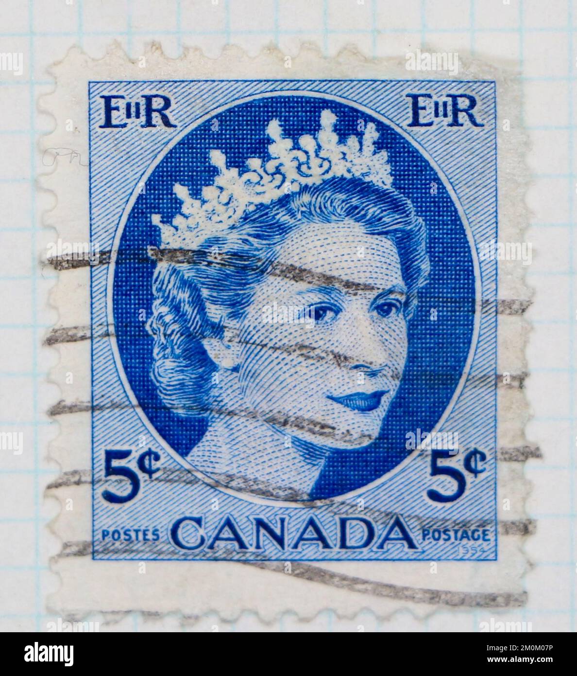 Foto einer kanadischen Briefmarke Queen Elizabeth II - 1954 - Wilding Portrait Series 1950er Stockfoto