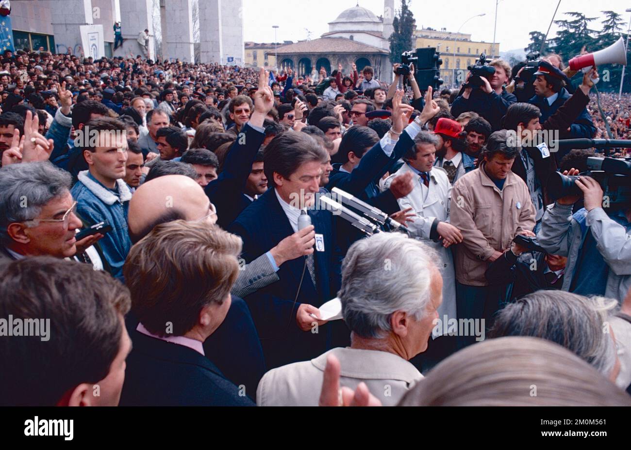 Albanischer Politikerpräsident Sali Berisha, Vorsitzender der Demokratischen Partei, Tirana, Albanien 1992 Stockfoto