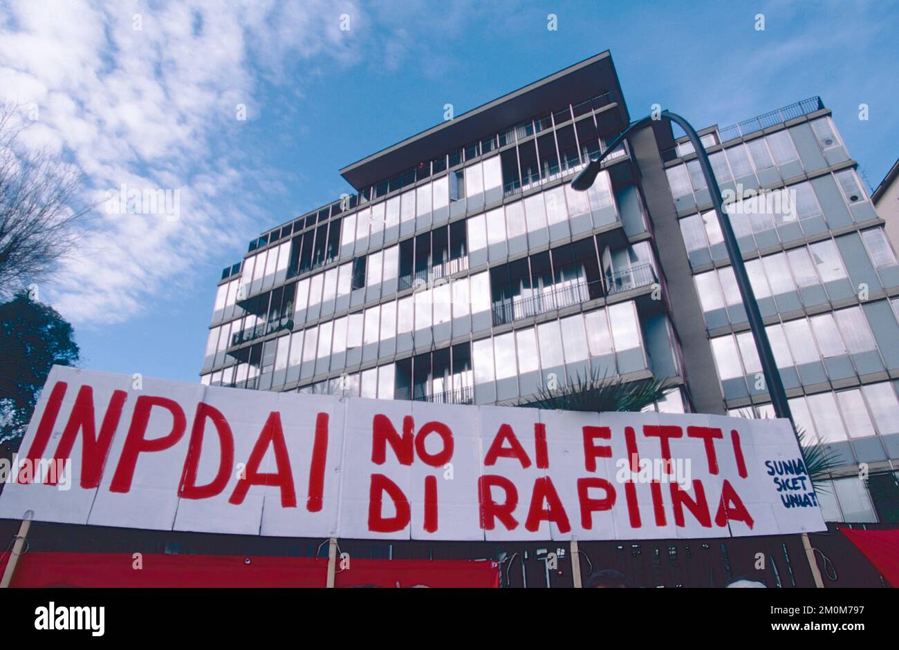 Protestdemonstration der Mieter gegen INPDAI teure Miete, Italien 1990er Stockfoto