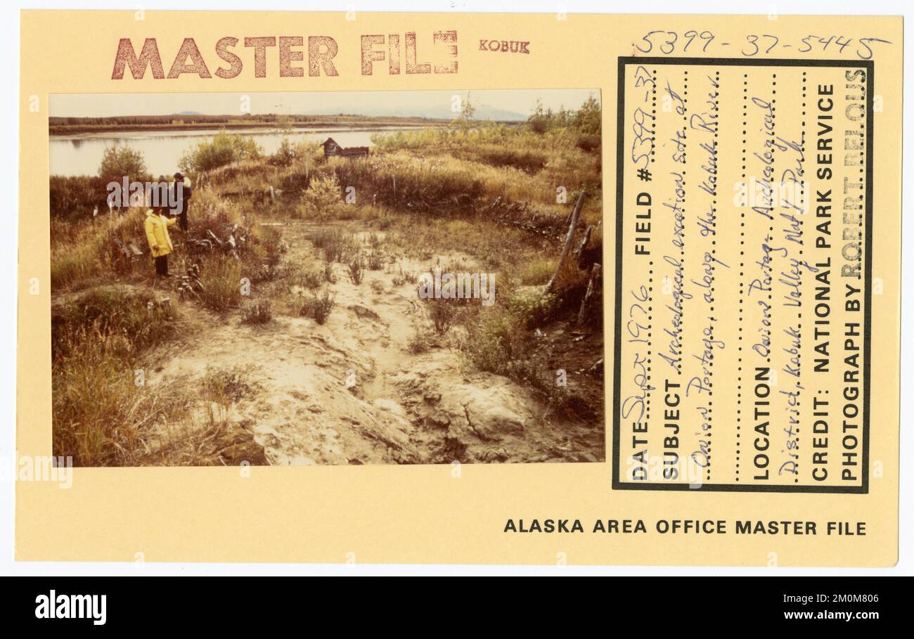 Archäologische Ausgrabungsstätte in Onion Portage, entlang des Flusses Kobuk. Alaska Task Force Fotos Stockfoto