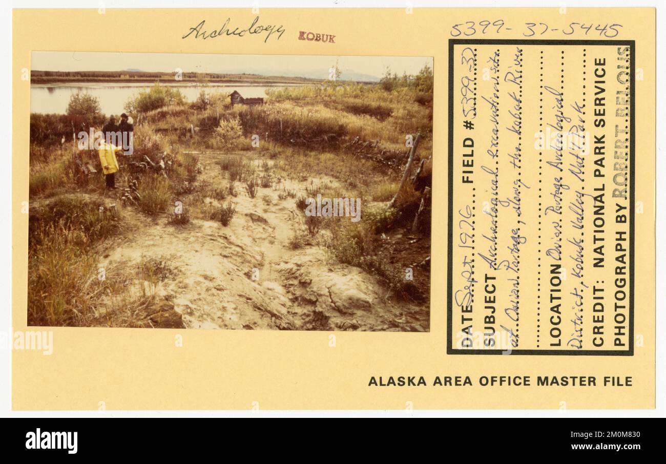 Archäologische Ausgrabungsstätte in Onion Portage, entlang des Flusses Kobuk. Alaska Task Force Fotos Stockfoto