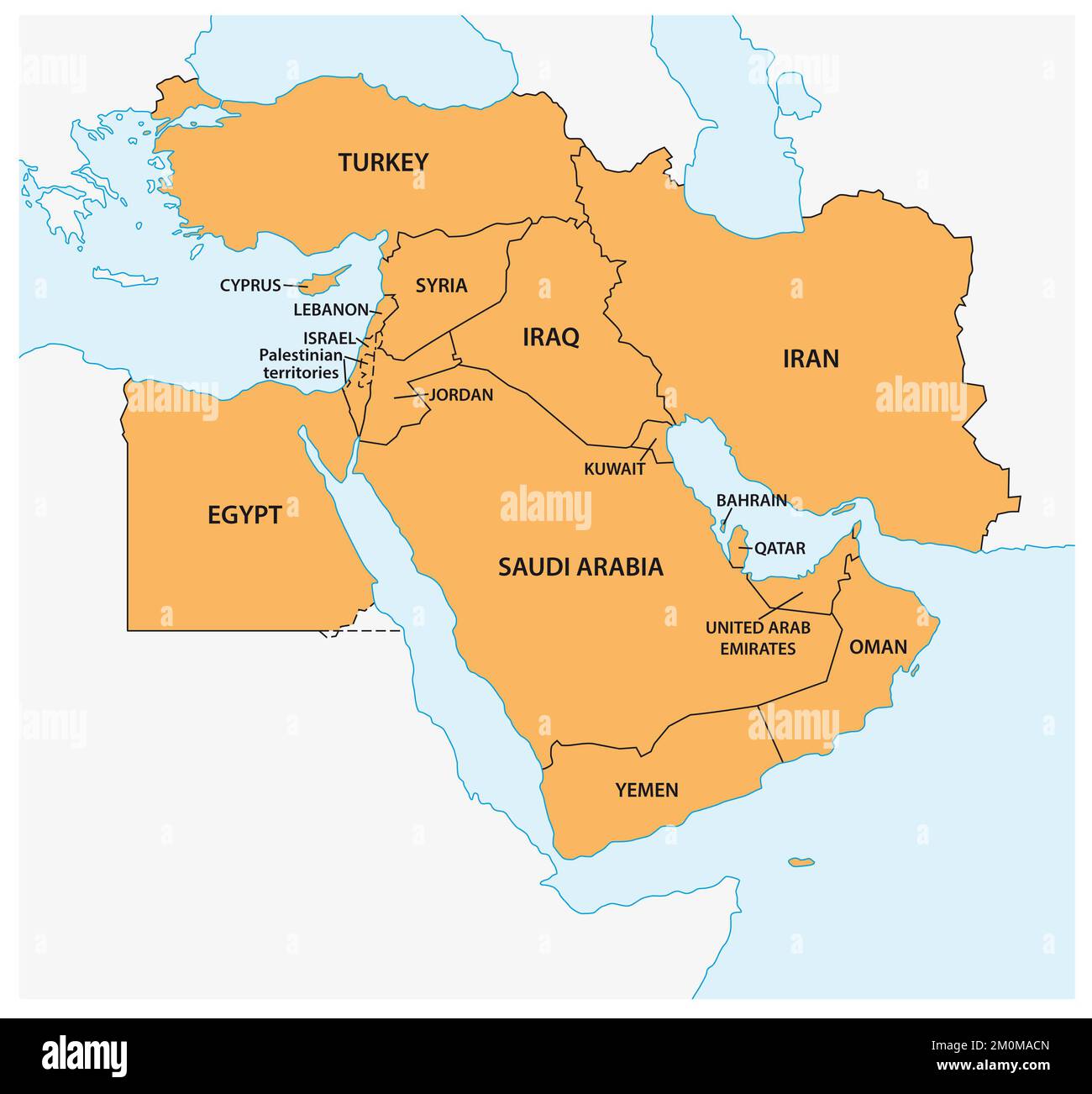 vektorkarte der geopolitischen Region Mittlerer Osten Stockfoto