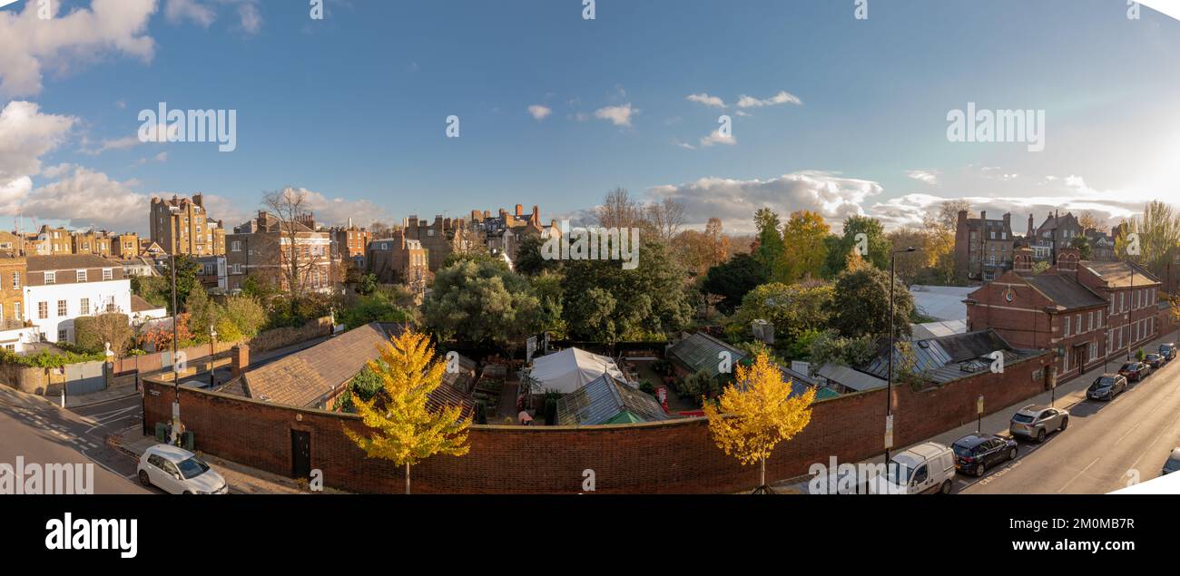 Panoramaaufnahme des Physic Garden in Chelsea London. Stockfoto