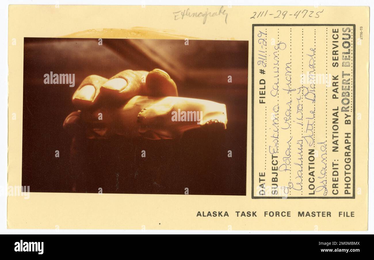 Eskimo-Schnitzerei des Eisbären aus Walross-Elfenbein. Alaska Task Force Fotos Stockfoto