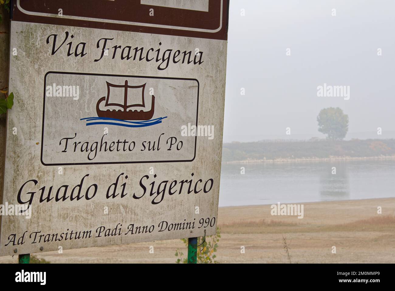 Ford of Sigeric (Guado di Sigerico), der von Pilgern zur Überquerung des Flusses Po - Francigena Way, Soprarivo, Calendasco in der Nähe von Piacenza verwendet wird Stockfoto