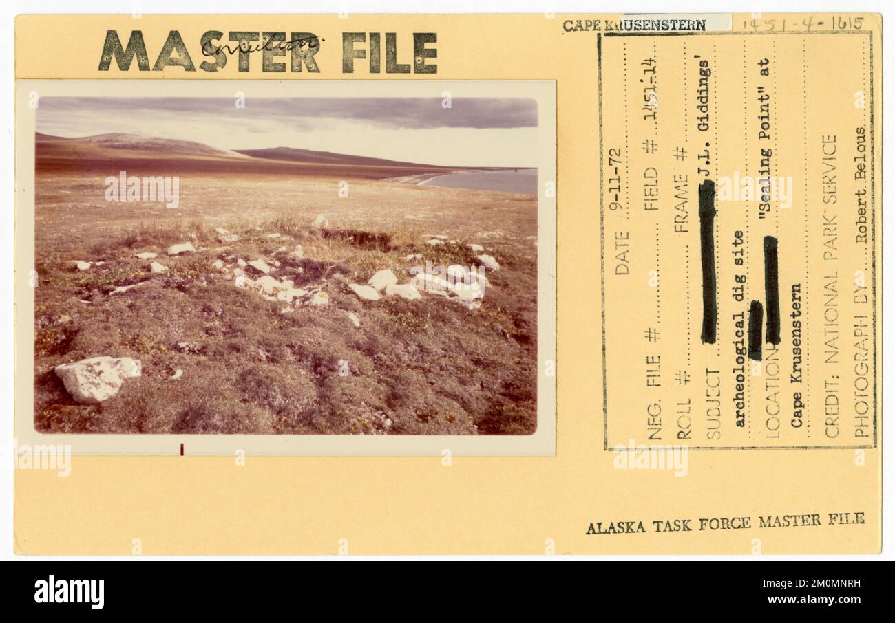 J.L. Archäologische Ausgrabungsstätte Giddings „Sealing Point“. Alaska Task Force Fotos Stockfoto