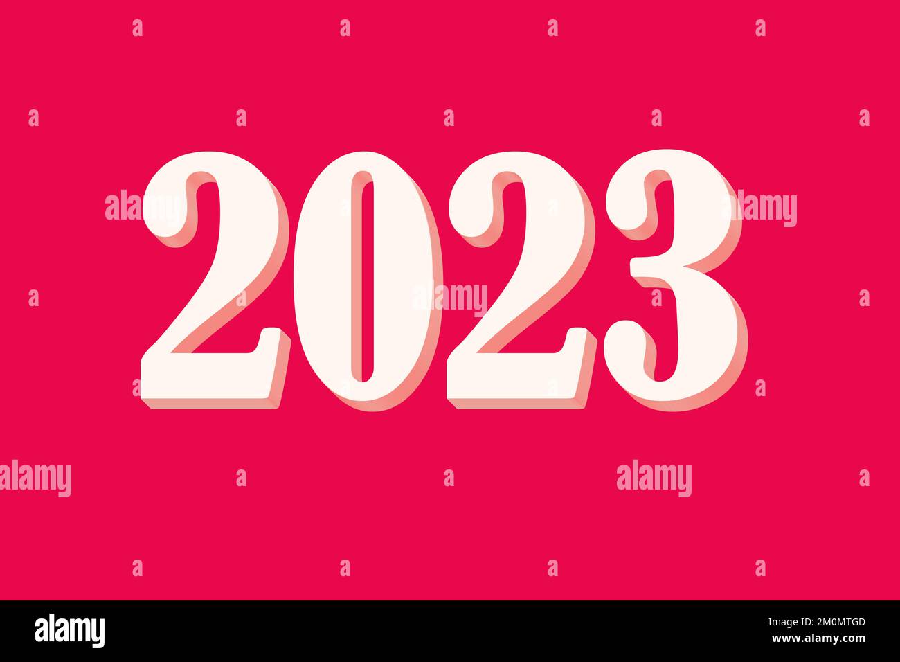 Kalender 2023. Neujahrsdatum 2023 im Hintergrund der Via Magenta, 3D, isolieren, Modell, Kopierraum. Stilvolle, trendige Weihnachtskarte. Stockfoto