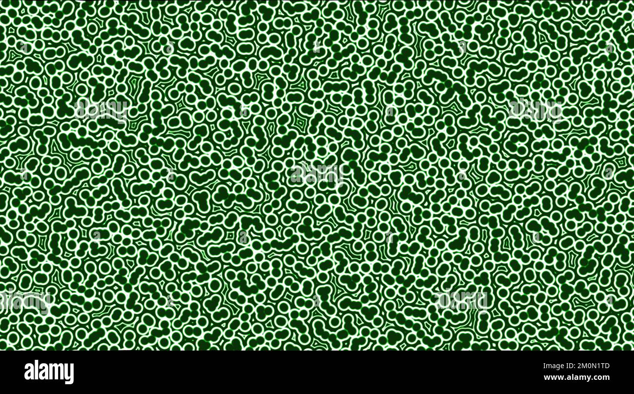 Grüne kreisförmige Zellwandmembranen und Mikroben auf abstraktem Hintergrund mit 3D-Rendering für Biologie, Wissenschaft, Zellmuster Stockfoto