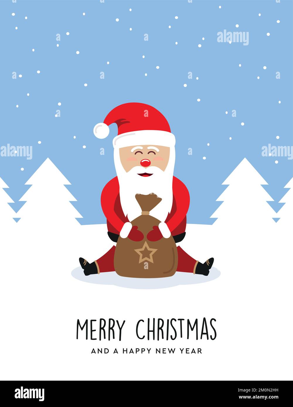 weihnachtsgrußkarte mit weihnachtsmann auf Winterlandschaft Stock Vektor