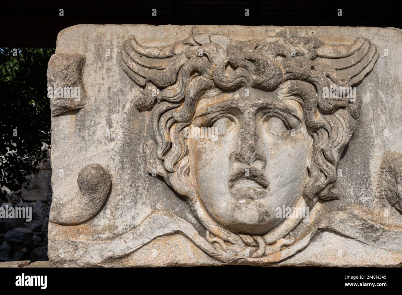 Medusa Head bei antiken Ruinen von Didyma in der Türkei Stockfoto