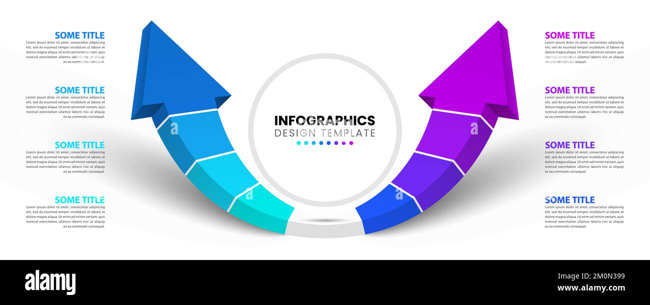 Infografik-Vorlage mit 8 Optionen oder Schritten. 3D Pfeile. Kann für Workflow-Layout, Diagramm, Banner, webdesign verwendet werden. Vektordarstellung Stock Vektor