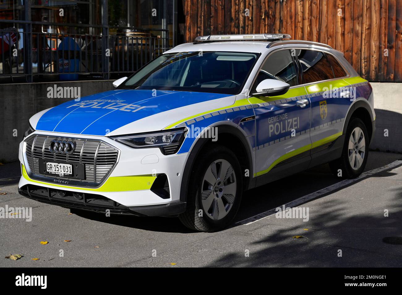 Polizeiauto-Straße Moritz Municipal Police, Schweiz, Europa Stockfoto