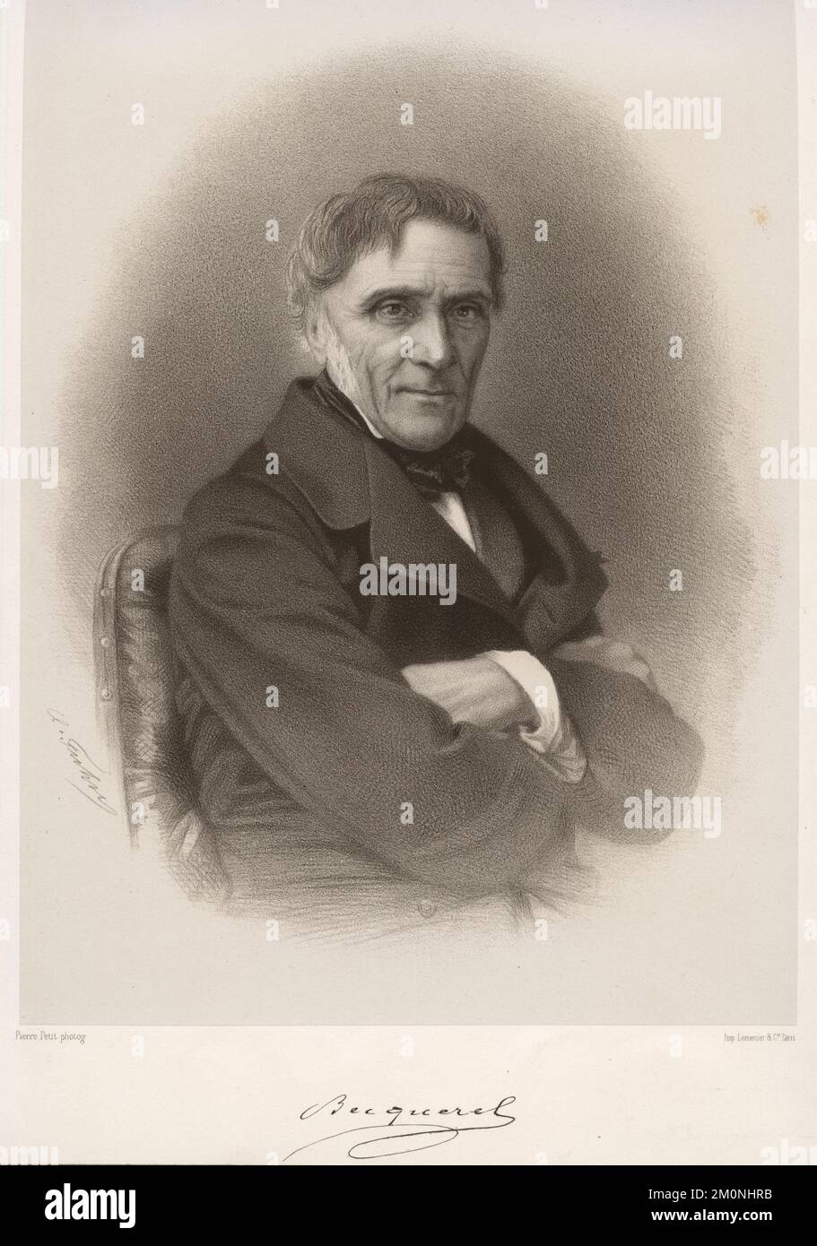 Porträt des französischen Wissenschaftlers Antoine César Becquerel (1788-1878), um 1865. Kupferstich nach einer Fotografie von Pierre Petit (1832 - 1909) Stockfoto