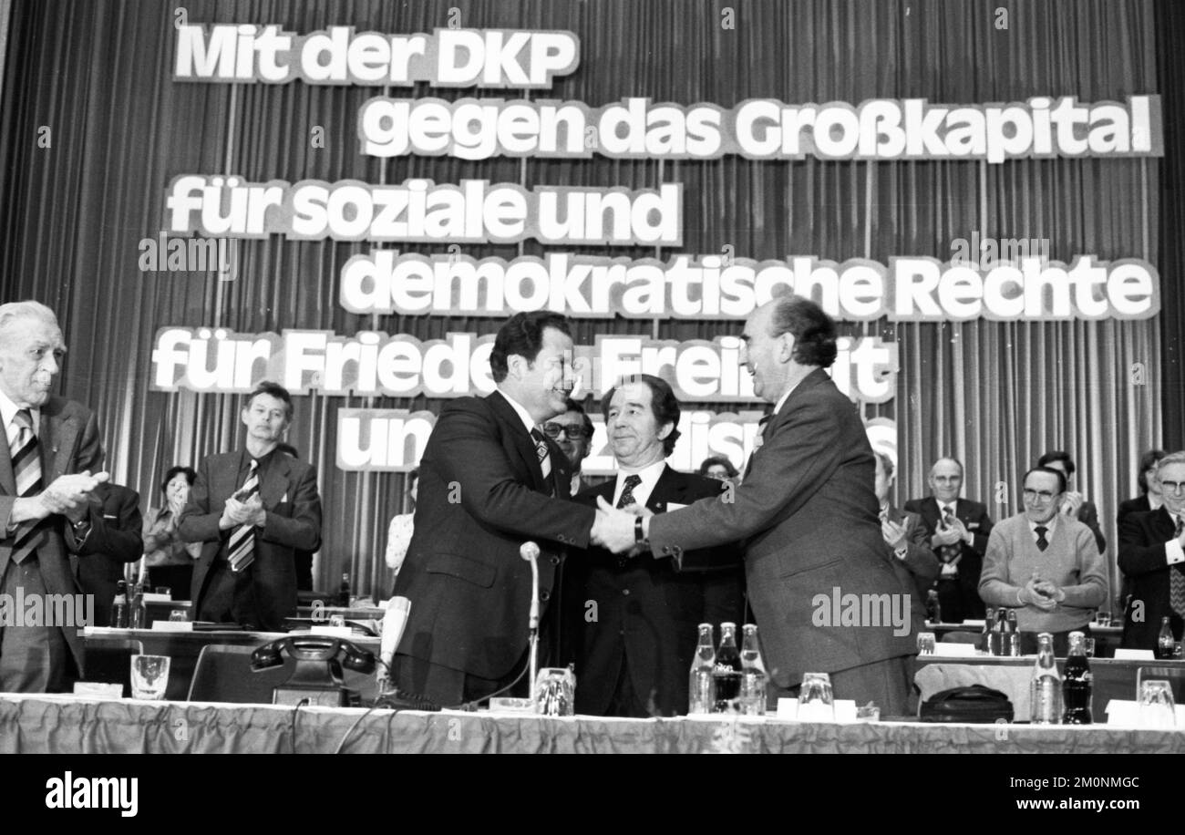 Der Parteikongress der Deutschen Kommunistischen Partei (DKP) am 19-21. März 1976 in Bonn. DKP-Spitzenbeamte Kart Bachmann, Hermann Gauthier, Herbert Mies, M. Stockfoto