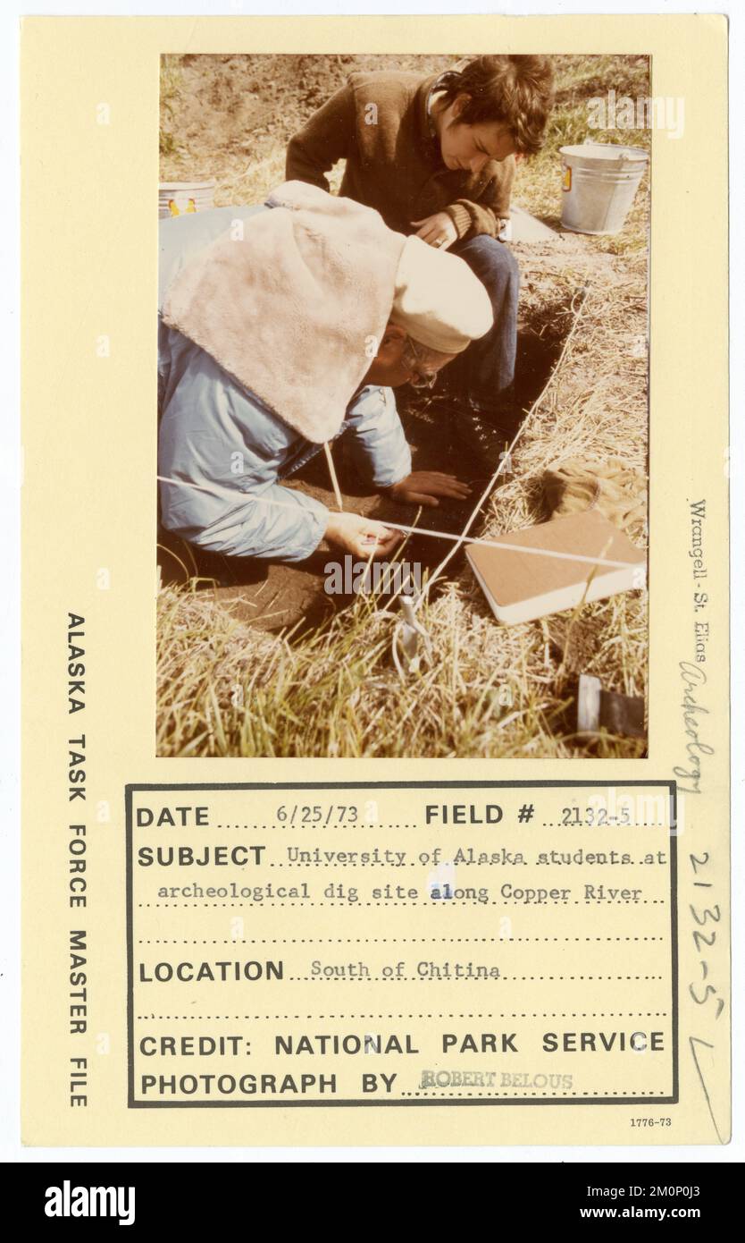Studenten der Universität von Alaska an einer archäologischen Ausgrabungsstätte am Copper River. Alaska Task Force Fotos Stockfoto