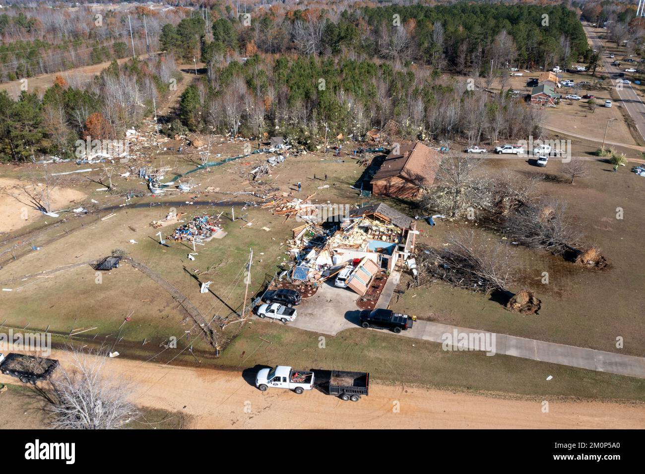 Steens, MS - 30. November 2022: Tornado-Schäden nach dem Tod von Häusern und Grundstücken Stockfoto