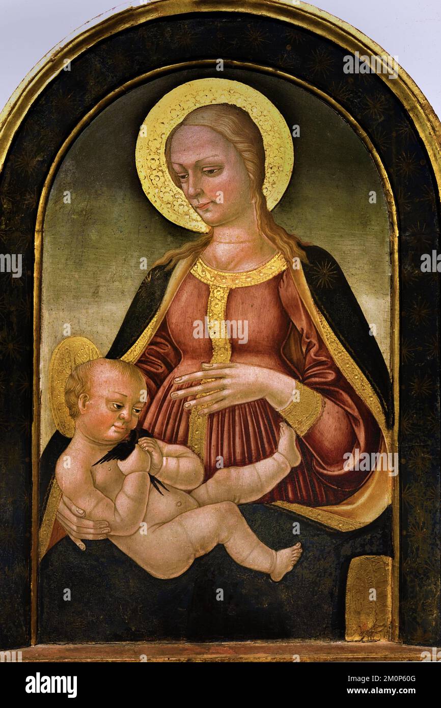 Madonna und Kind, Maria und Christus, Neri di Bicci 1419-1492, vom Museo Civico von San Gimignano, Toskana, christliche Kunst, Italien, Italienisch. Stockfoto
