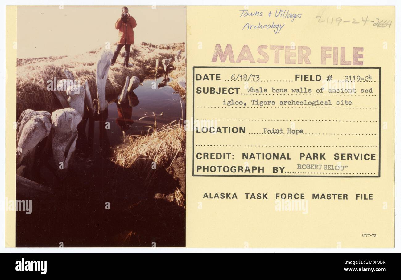 Walknochenwände des antiken Schweineglöckchens, Tigara archäologische Stätte. Alaska Task Force Fotos Stockfoto