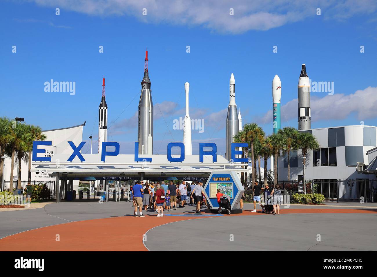 Eintritt zum Kennedy Space Center Visitor Complex Stockfoto