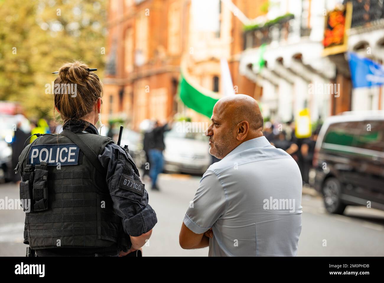 Muslimischer Protest in der Botschaft in London Stockfoto