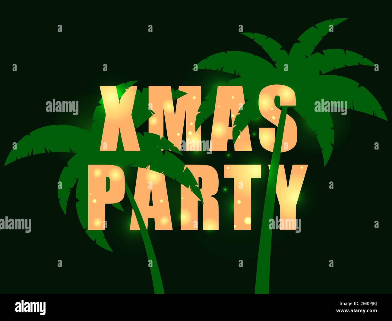 Weihnachtsfeier Palme. Weihnachtsgrußkarte mit goldenem, glitzernden Text und Palmen. Funkelndes Licht. Design für Poster, Banner und Werbeartikel Stock Vektor
