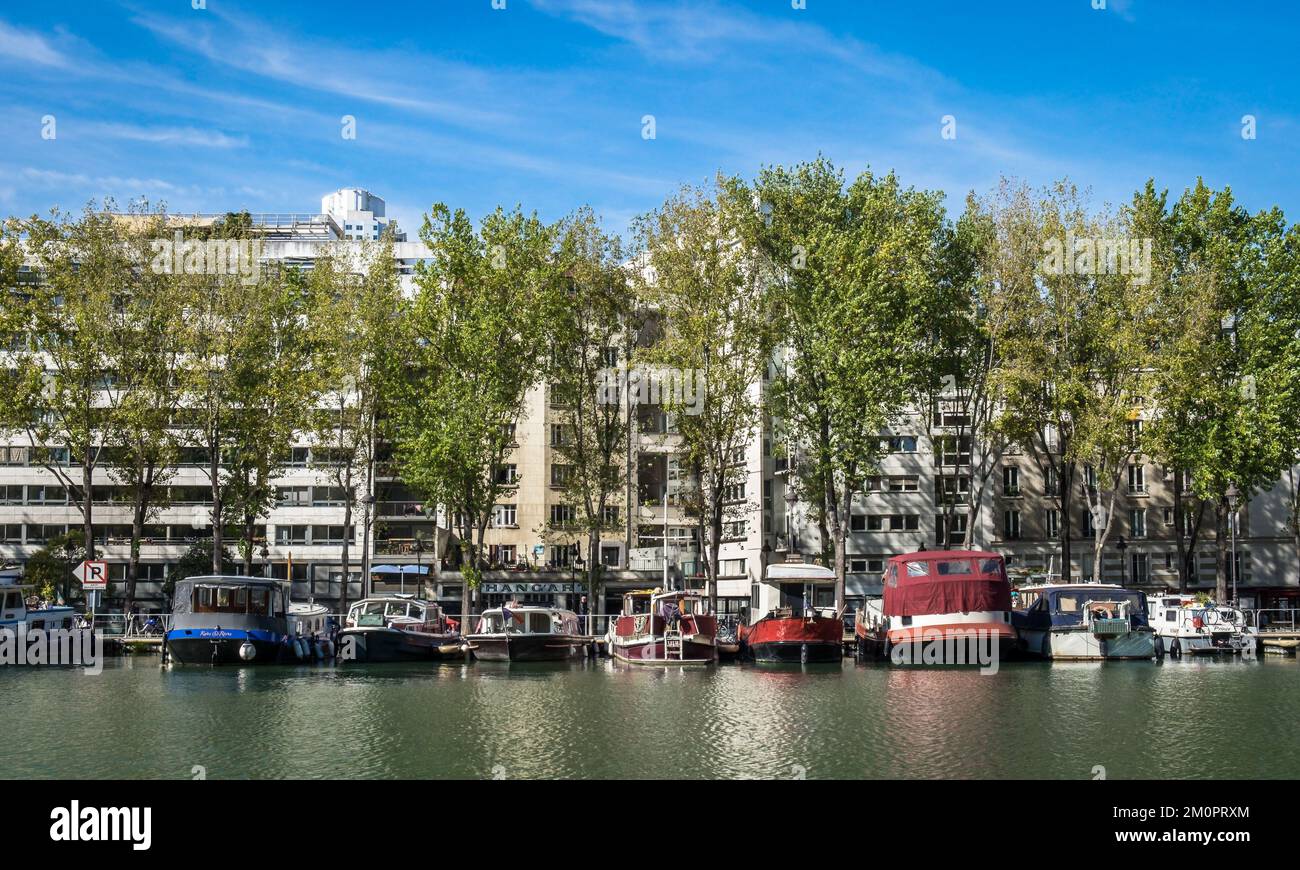 Paris, Frankreich, 2022. Oktober, Blick auf den Port du quai de seine im Villette-Becken. Stockfoto