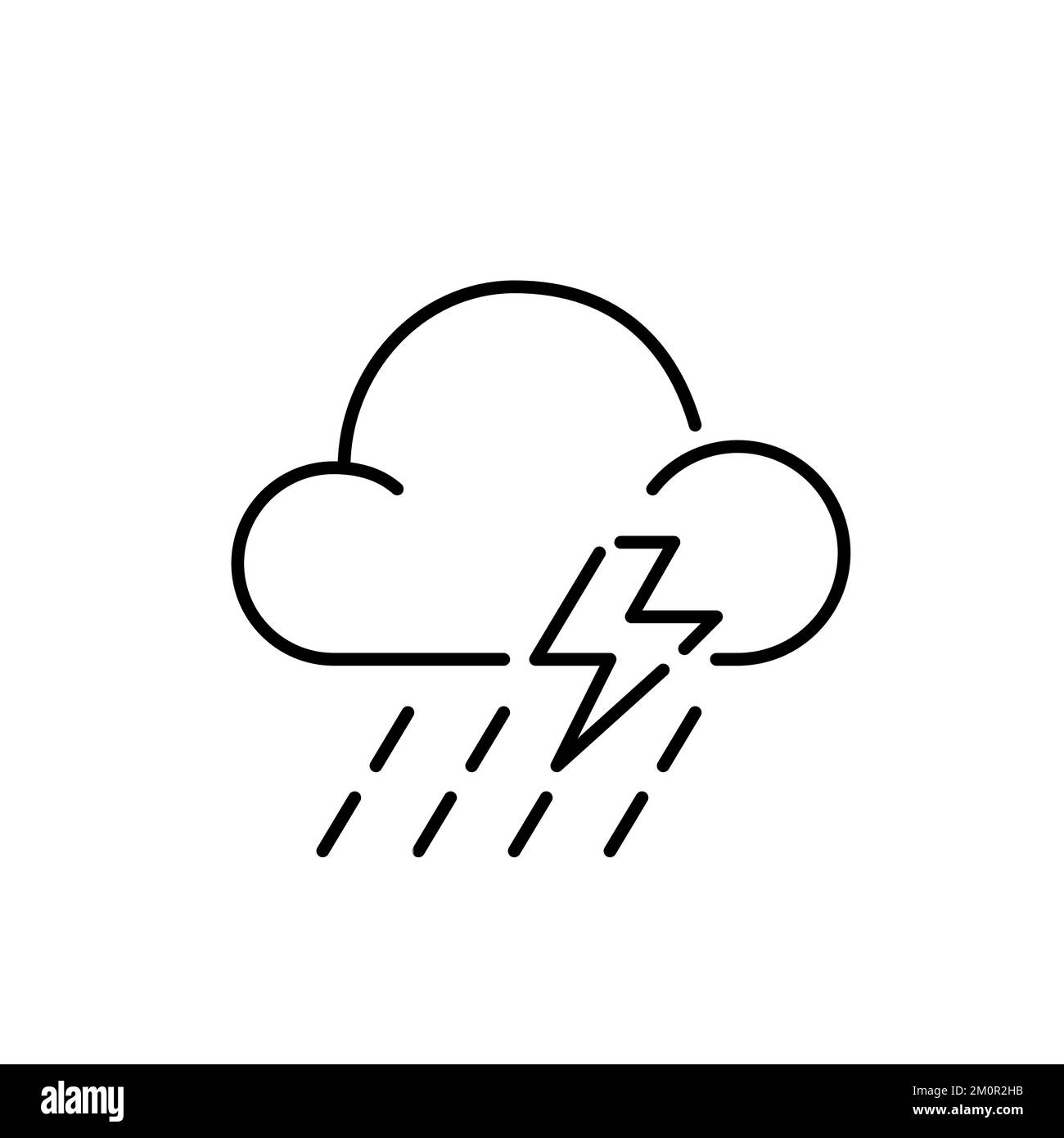 Symbol für Wettervorhersage bei Gewitter. Wolke mit Blitzen und starkem Regen. Pixelgenaue, bearbeitbare Kontur einfaches Design Stock Vektor