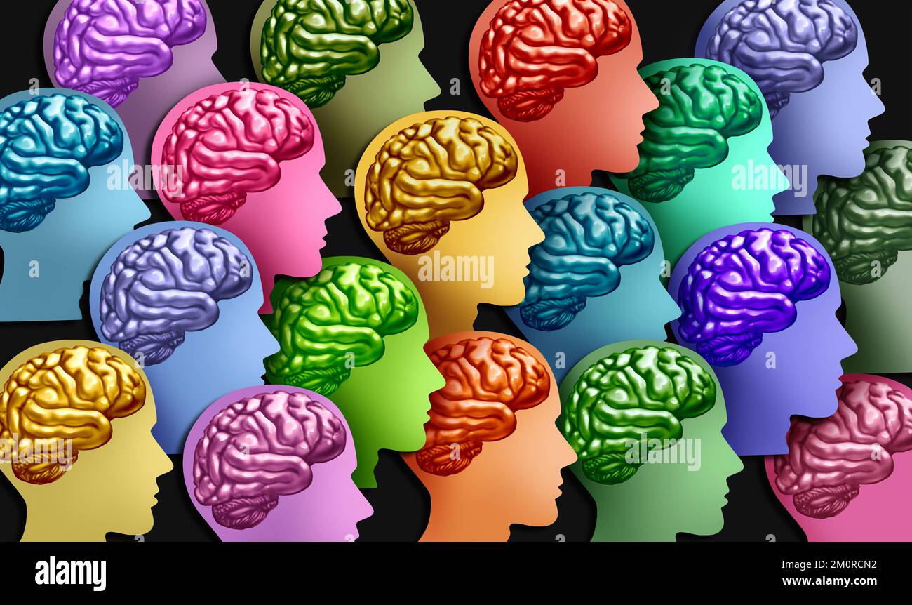 Neurodiversität und Neurodivergens als Autismus-Spektrum-Störung oder Dyslexia ADHD Tourette-Syndrom ASC, Dyspraxia Dyscalculia als psychische Gesundheit Gehirn Stockfoto