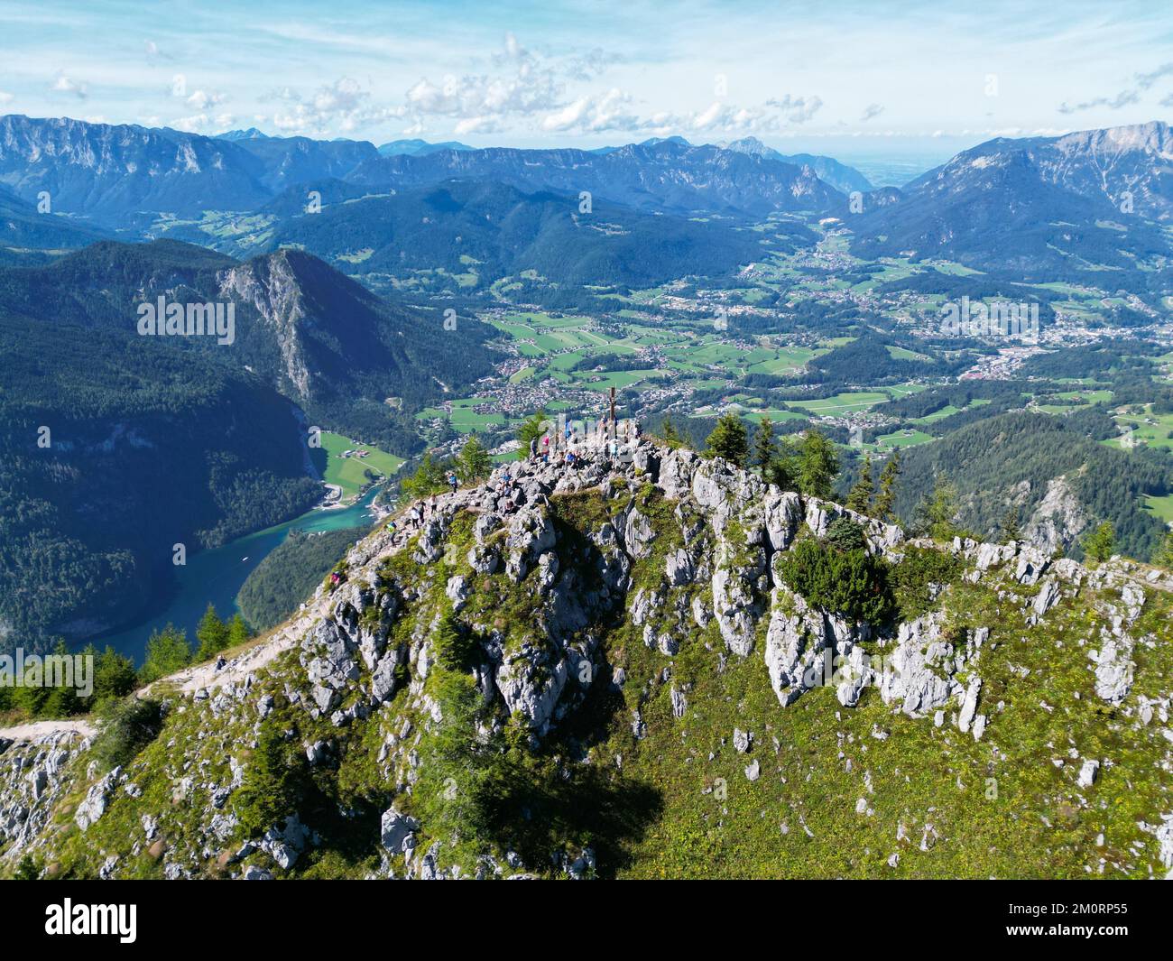 Jenner Mountain Jennerbahn Bavaria-Nationalpark mit Blick auf die Königssee-Drohne Stockfoto