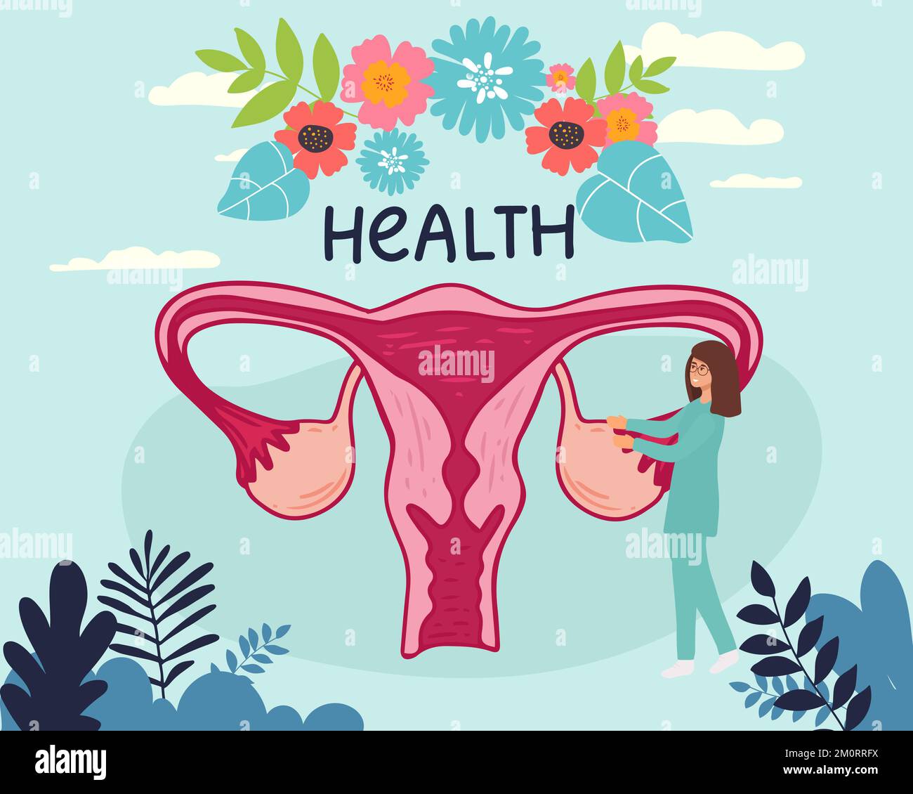 Der weibliche Menstruationszyklus. Weibliche Ärztin, die den