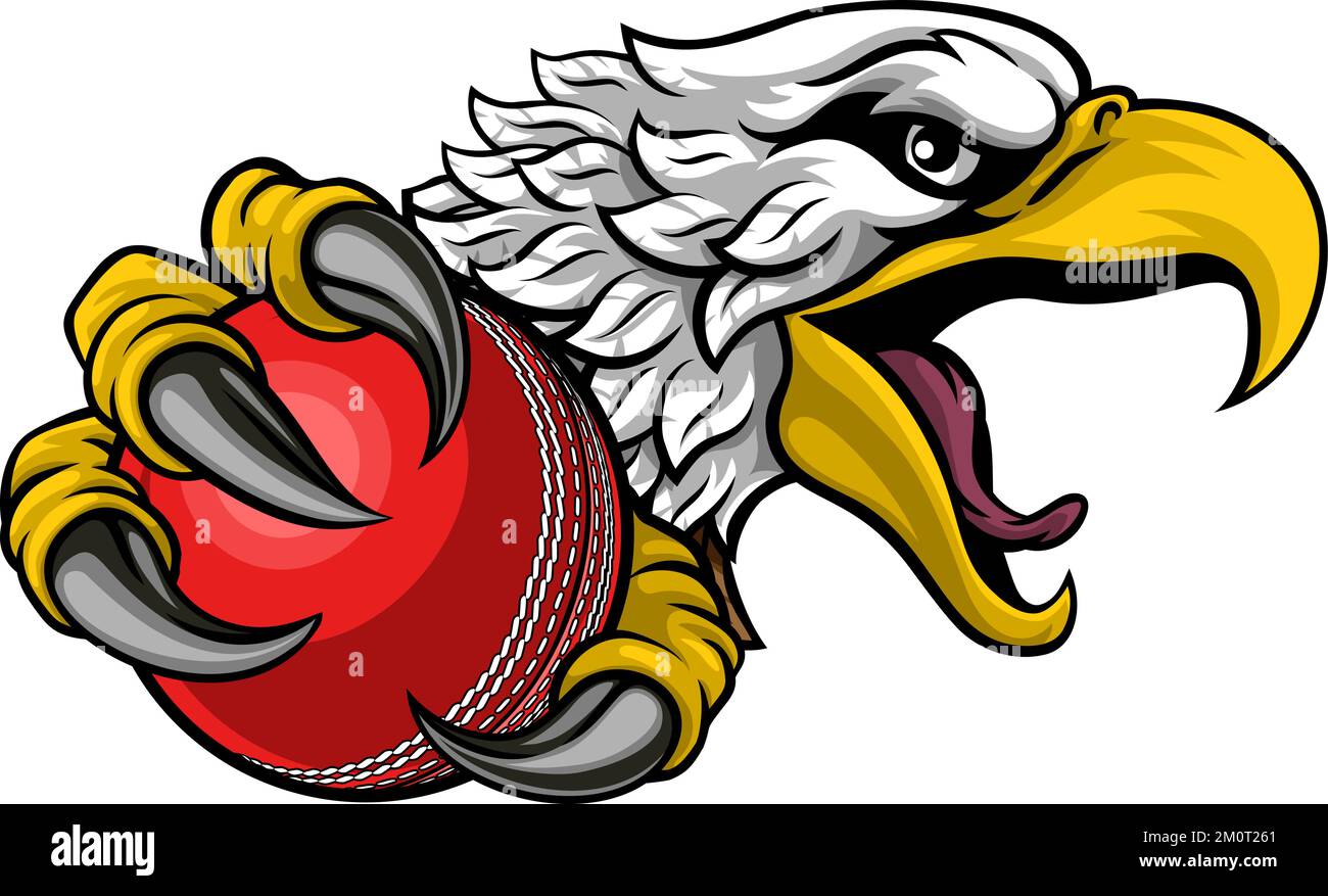 Eagle Hawk Cricket Ball Cartoon Sports Team Maskottchen Stock Vektor
