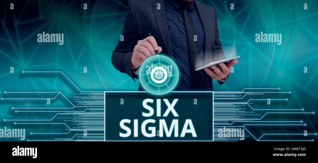 Schreiben mit Text Six Sigma. Managementtechniken für Geschäftsideen zur Verbesserung von Geschäftsprozessen Stockfoto