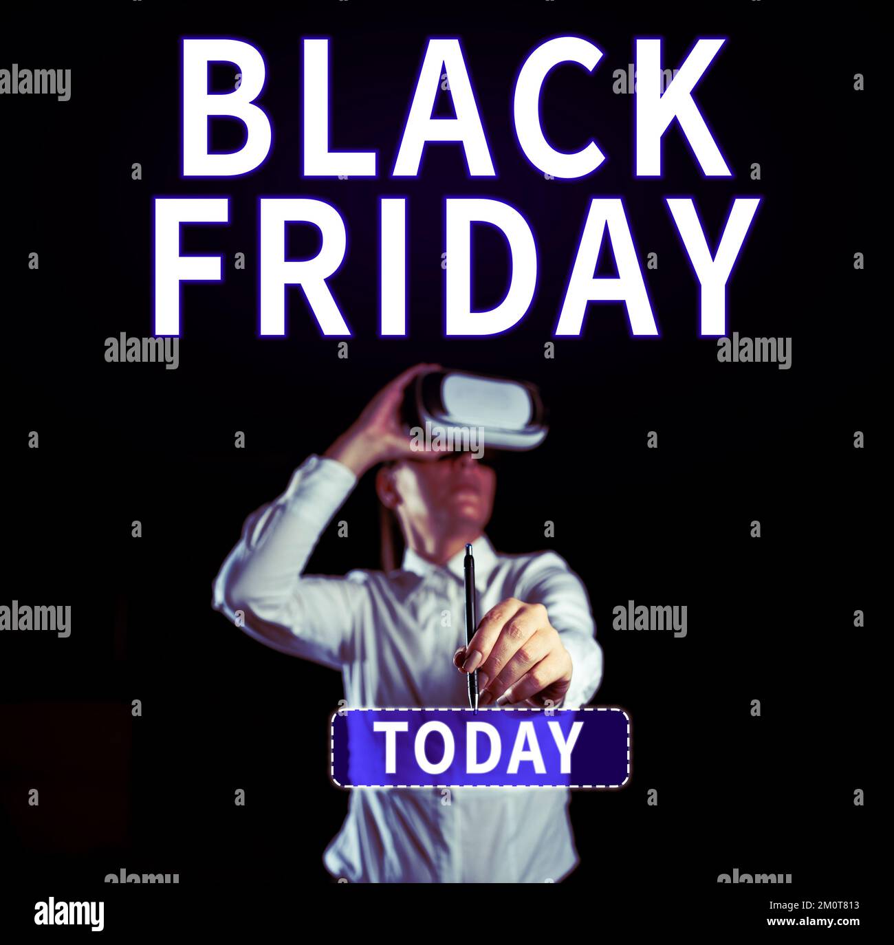 Textunterschrift mit Black Friday. Ein Wort, das am Tag nach dem US-Feiertag der Thanksgiving-Shopping-Saison geschrieben wurde Stockfoto