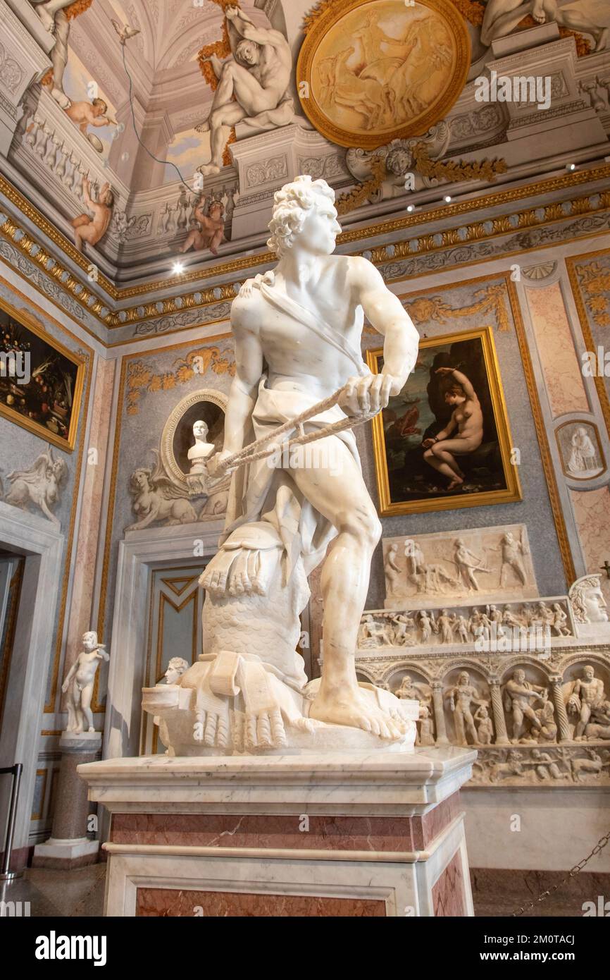 Italien, Latium, Rom, Galerie Borghese, Statue von Gian Lorenzo Bernini, David aus dem Jahr 1623-1624 Stockfoto