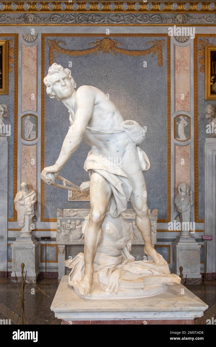 Italien, Latium, Rom, Galerie Borghese, Statue von Gian Lorenzo Bernini, David aus dem Jahr 1623-1624 Stockfoto