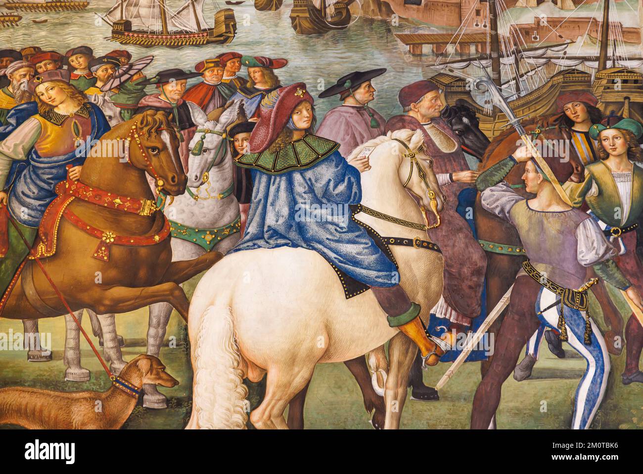 Italien, Toskana, Siena, UNESCO-Weltkulturerbe, il Duomo oder Santa Maria Assunta Kathedrale, Libreria Piccolomini, Enea Silvio parte per il concilio di Basilea (Bernardino di Betto ‘Il Pinturicchio') Stockfoto