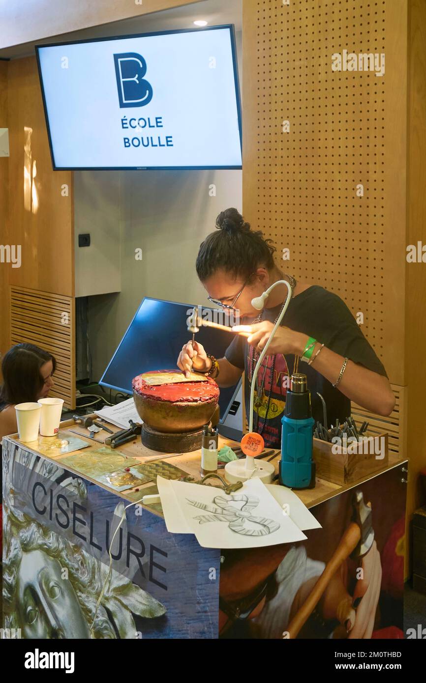 Frankreich, Paris, Heritage Days, Ministerium für nationale Bildung, Boulle Schule bei Heritage Days, Schnitzereien Stockfoto