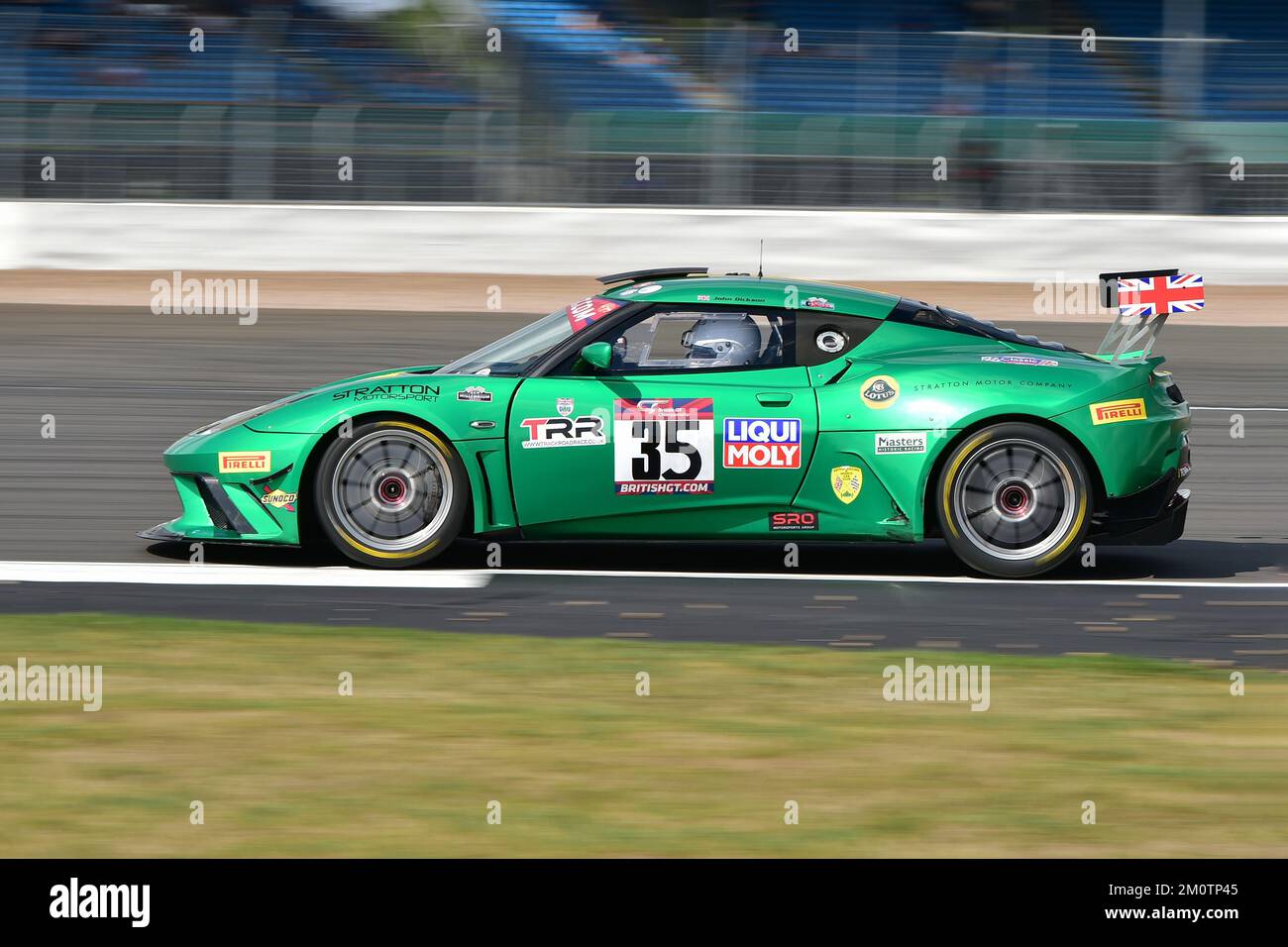 John Dickson, Lotus Evora GT4, Masters GT4 Classic Silverstone Challenge, zwei 30-minütige Rennen für Fahrzeuge, die nach GT4-Vorschriften gebaut wurden, aufgeteilt Stockfoto