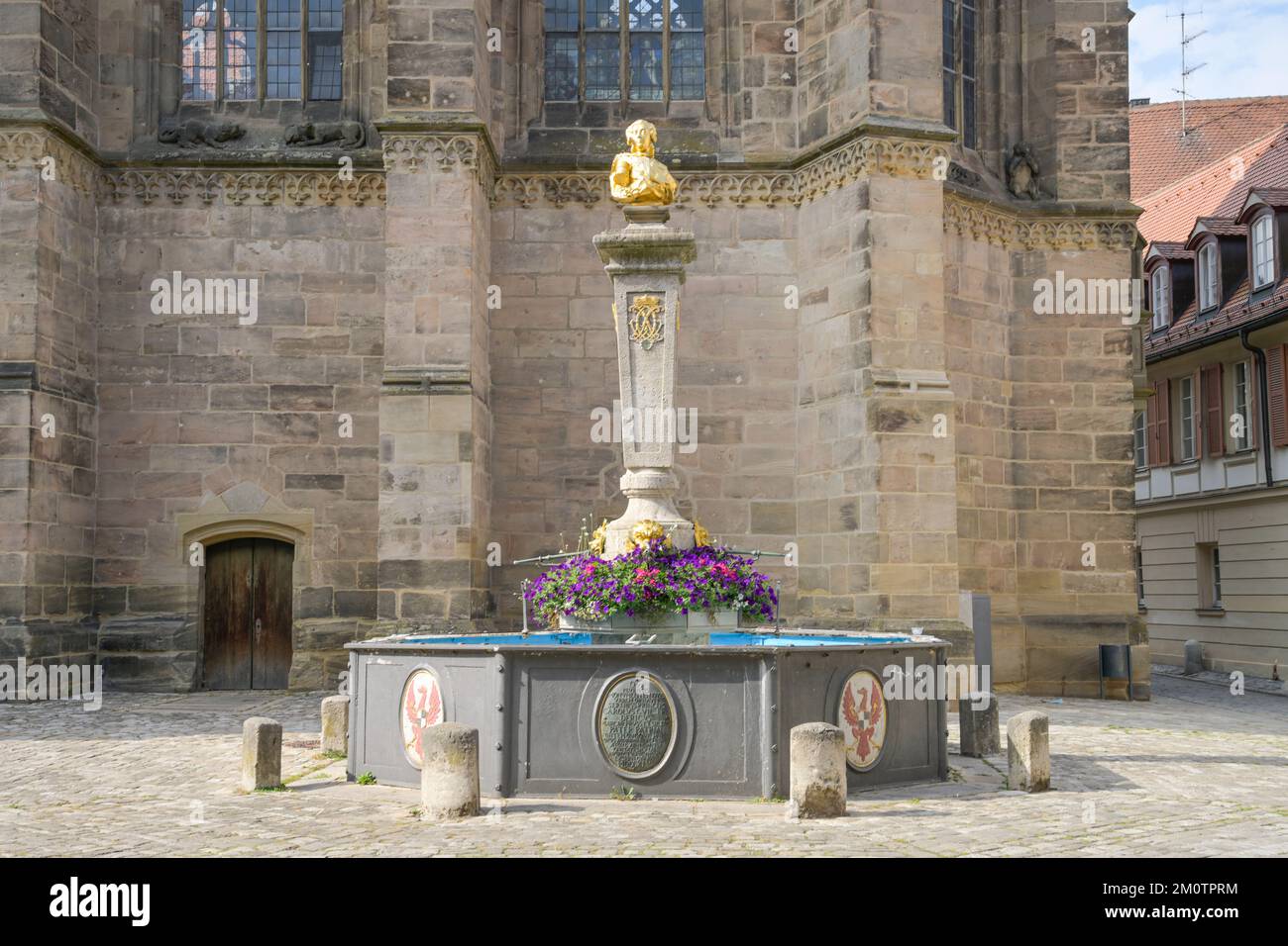 Karl-Wilhelm-Friedrich-Brunnen, Johann-Sebastian-Bach-Platz, Altstadt, Ansbach, Bayern, Deutschland Stockfoto