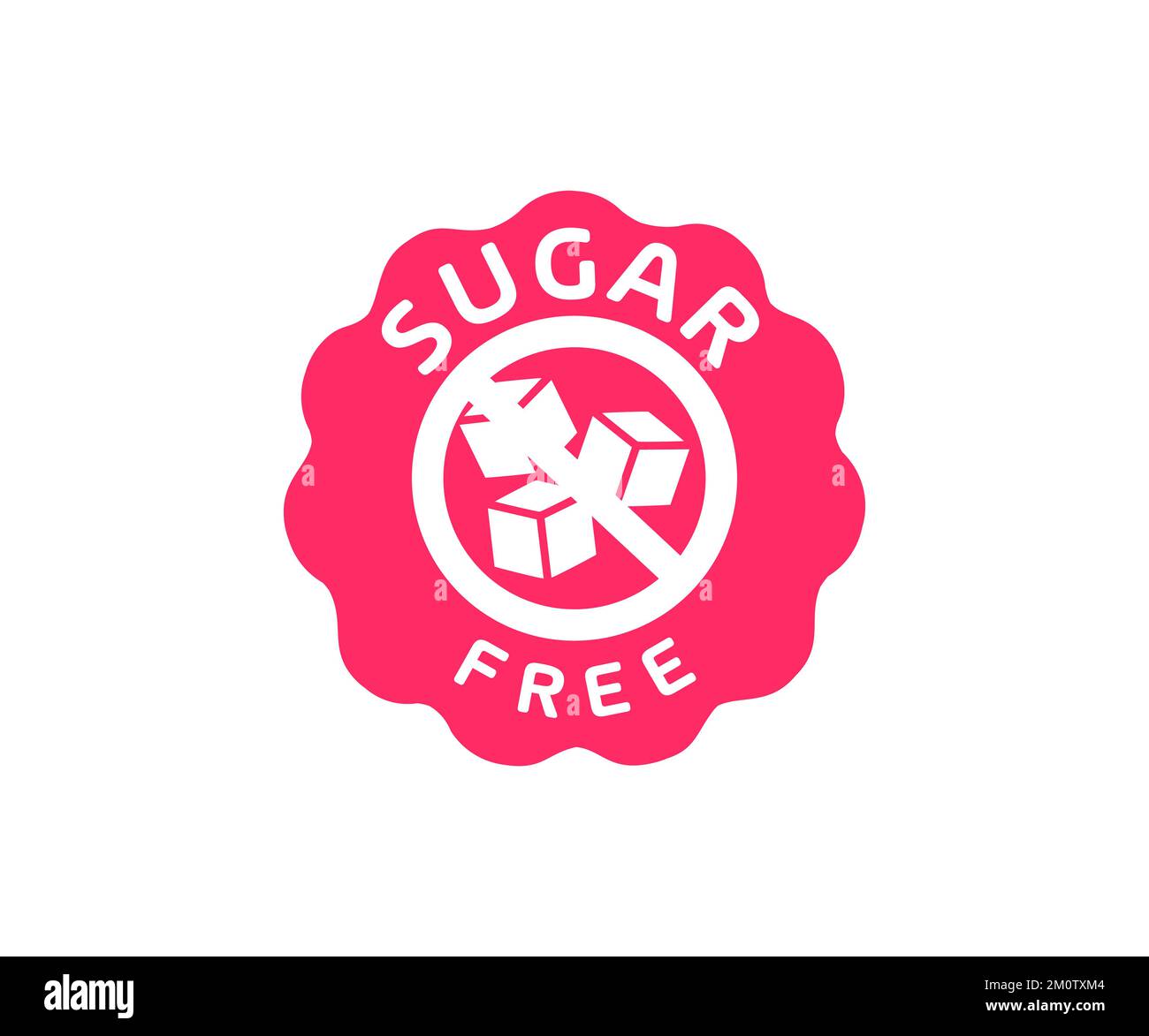 Zuckerfreier Stempel, Etikett oder Aufkleber, Schild, Logo-Design. Kein Erzeugnis mit Zuckerzusatz. Diabetes-Konzept. Ungesunde Ernährung, Fettleibigkeit, Diabetes, Zahnpflege. Stock Vektor