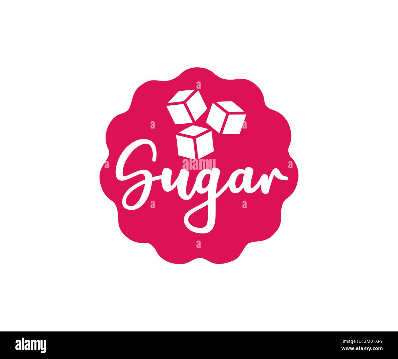 Zuckerwürfel, Etikett oder Aufkleber, Zeichen, Logo-Design. Raffinierter Zucker. Zuckerwürfel, süße Essensmarke. Nahrungsmittel- und Diätkonzepte im Vektordesign. Stock Vektor