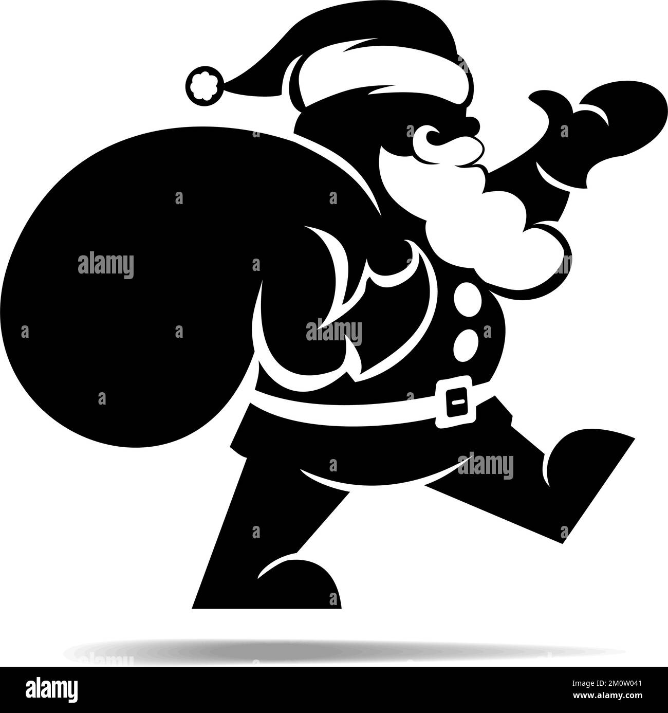 Weihnachtsmann-Silhouette mit Geschenksack. Vektorvorlage auf