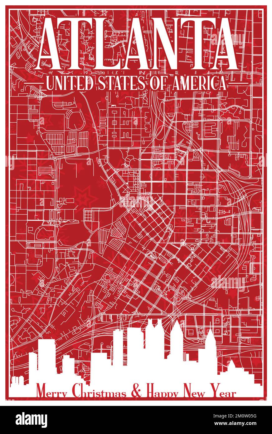 Weihnachtspostkarte der Innenstadt VON ATLANTA, VEREINIGTE STAATEN VON AMERIKA Stock Vektor