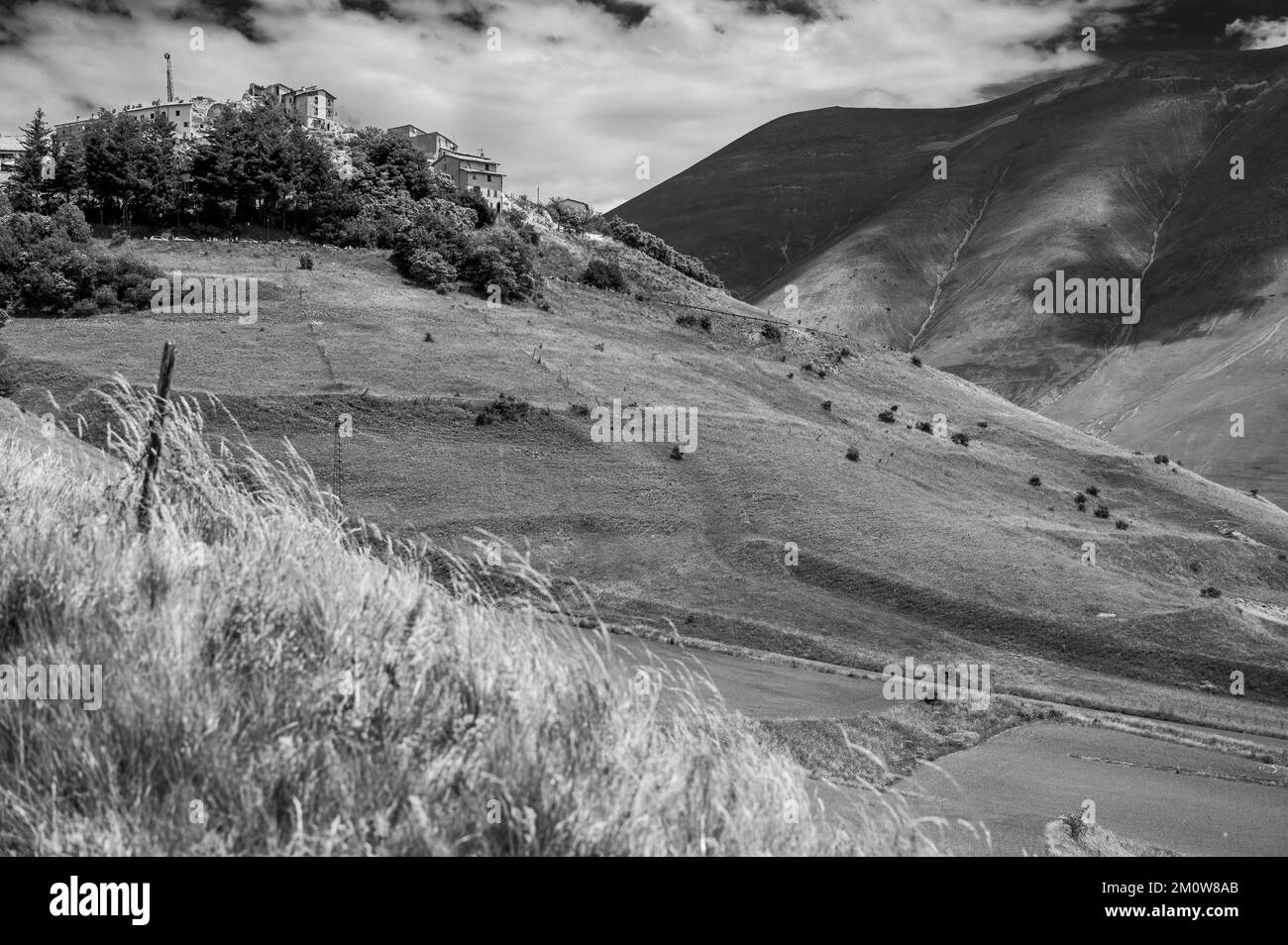 Castelluccio di Norcia. Schwarzweißbilder. Stockfoto