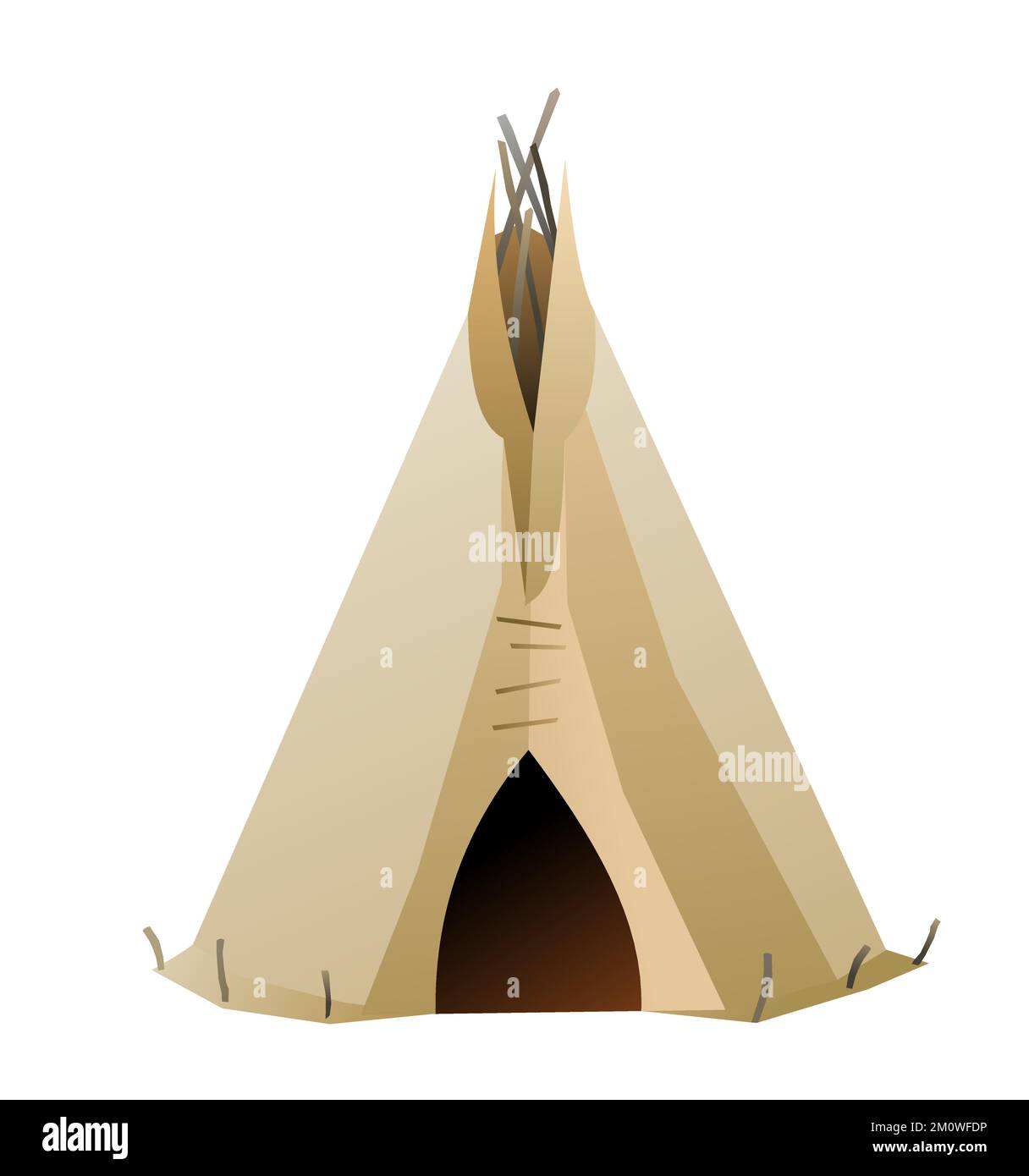 Indianer-Wigwam-Hütte aus Filz und Fellen. Nordamerikanische Stammeswohnung. Traditionelle Heimat der Nomaden. Isoliert auf weißem Hintergrund Vektor. Stock Vektor