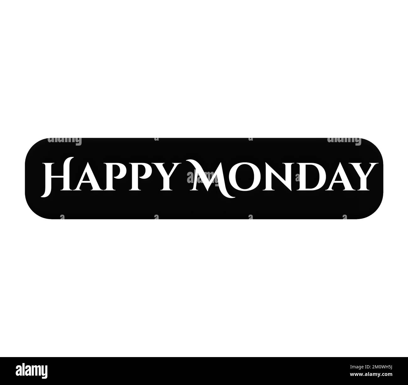 Ein illustrierter Text „HAPPY MONDAY“ Schwarzes Symbol isoliert auf weißem Hintergrund Stockfoto