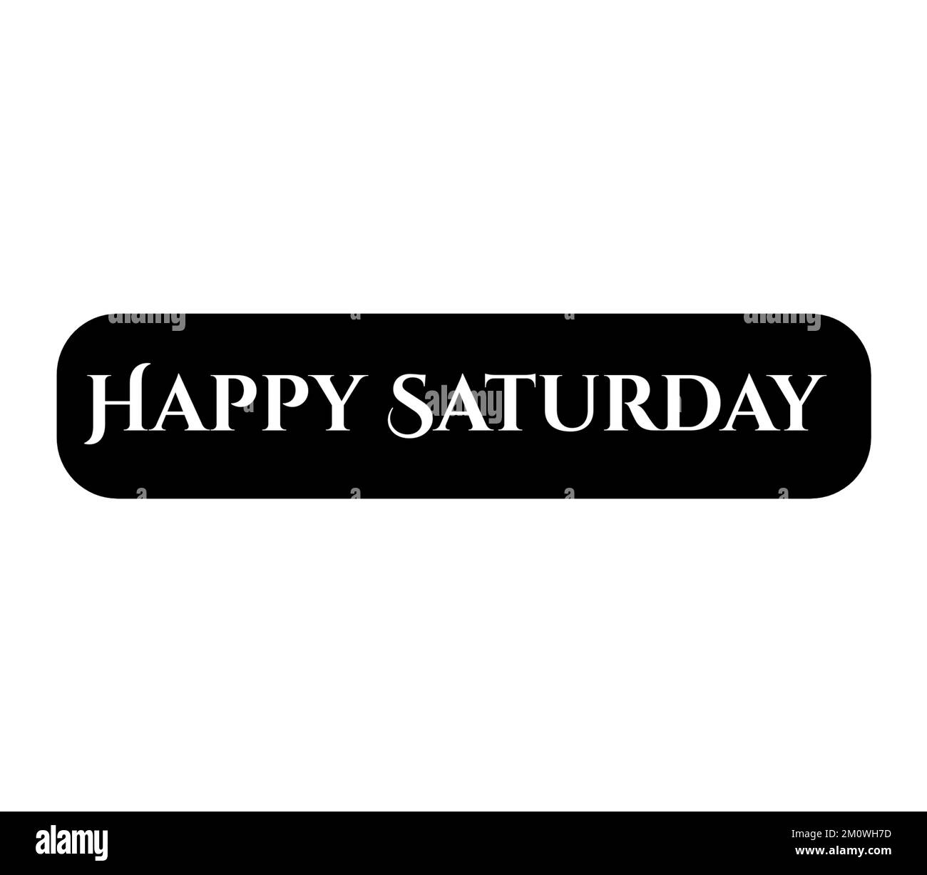 Ein illustrierter TEXT „HAPPY SATURDAY“, schwarzes Symbol isoliert auf weißem Hintergrund Stockfoto