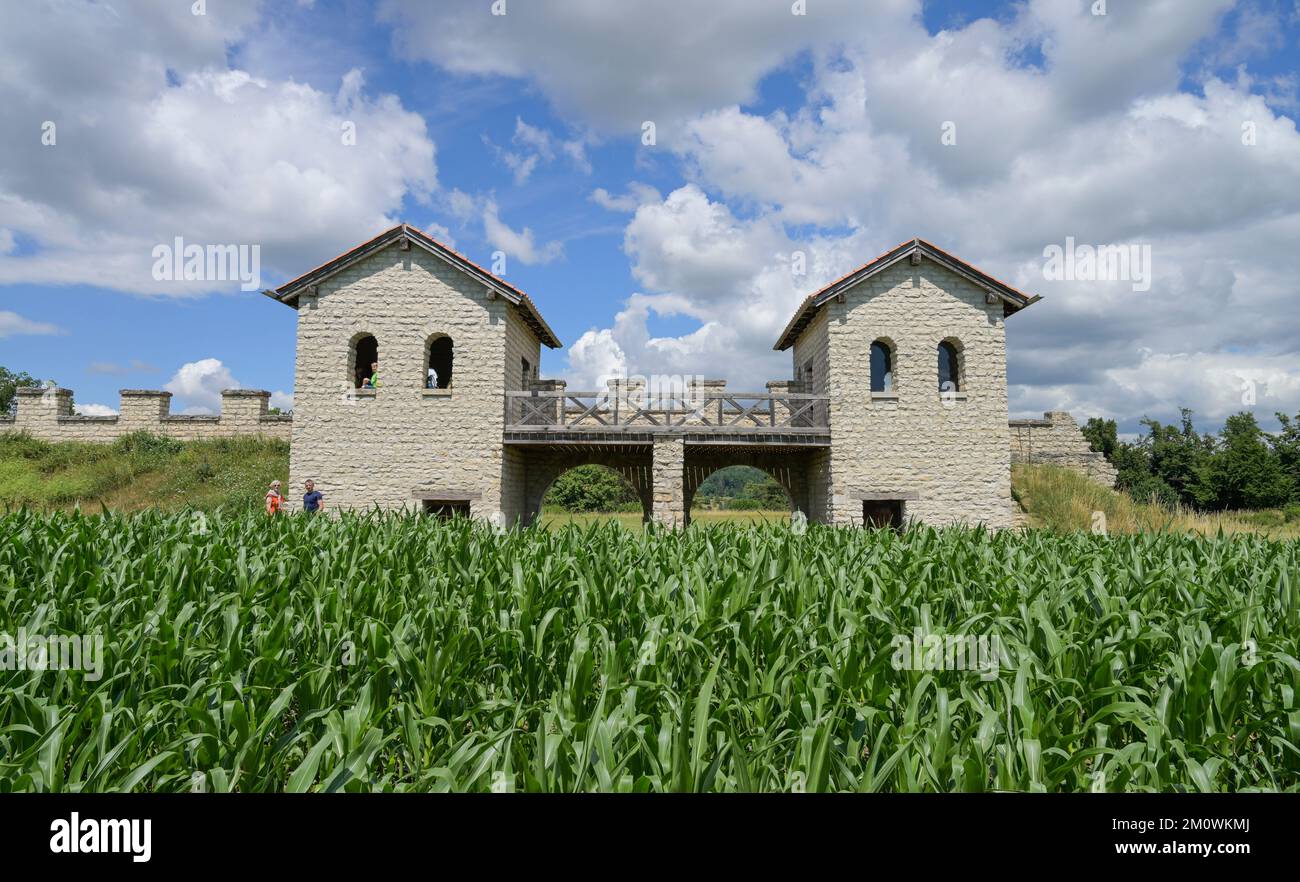 Rekonstruierung Römerkastell Pfünz, Altmühltal, Bayern, Deutschland Stockfoto