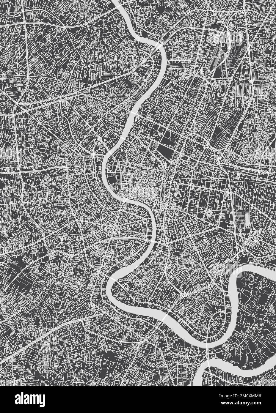 Stadtplan Bangkok, monochromer detaillierter Plan, Vektordarstellung Stock Vektor