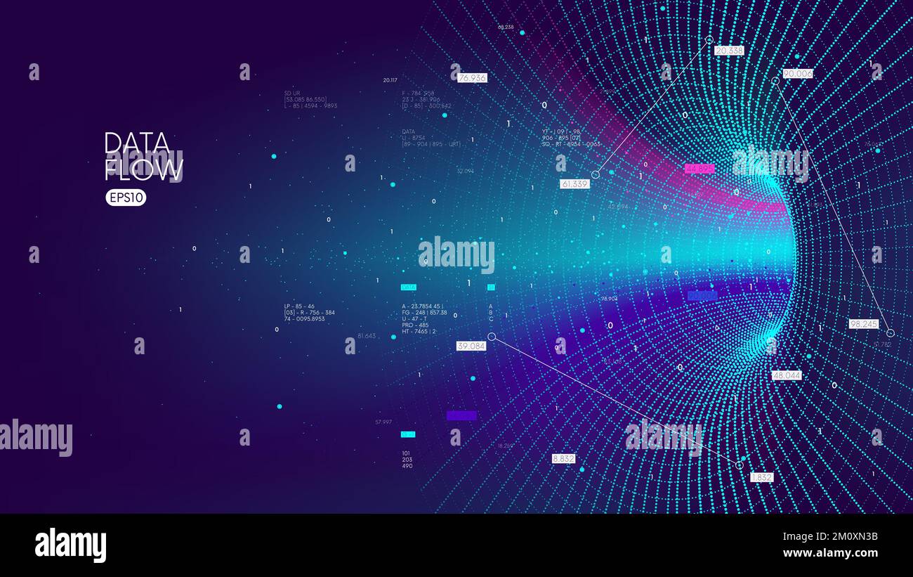 Hochgeschwindigkeits-Big-Data-Flow-Tunnel, Informationsverarbeitung im Database Funnel, innovative Analysen und Statistiken codierter Daten, Cyberspace Structural Bl Stock Vektor